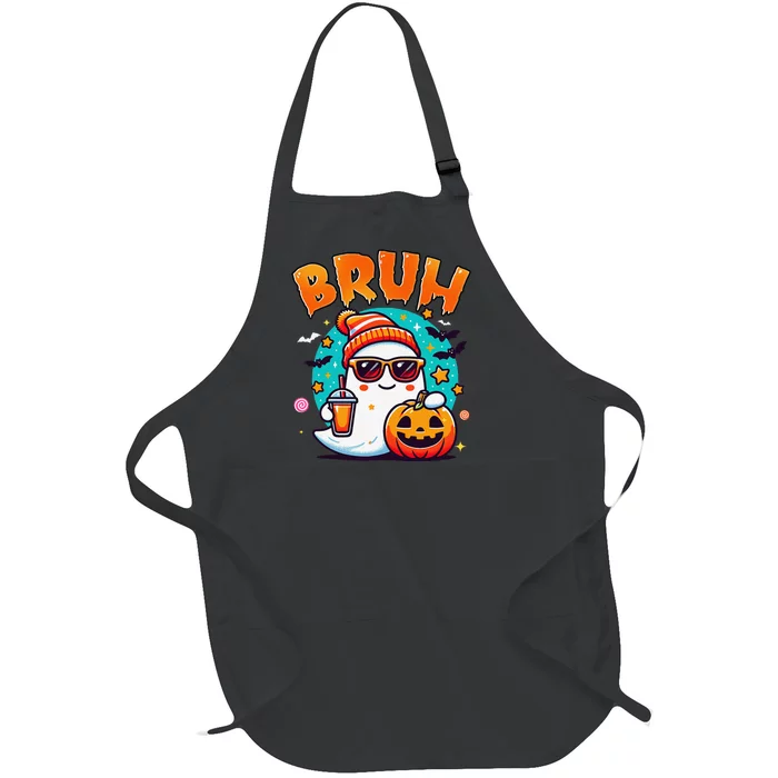 Bruh Ghost Halloween Cute Ghost Trick Or Treat Candy Gift Full-Length Apron With Pocket