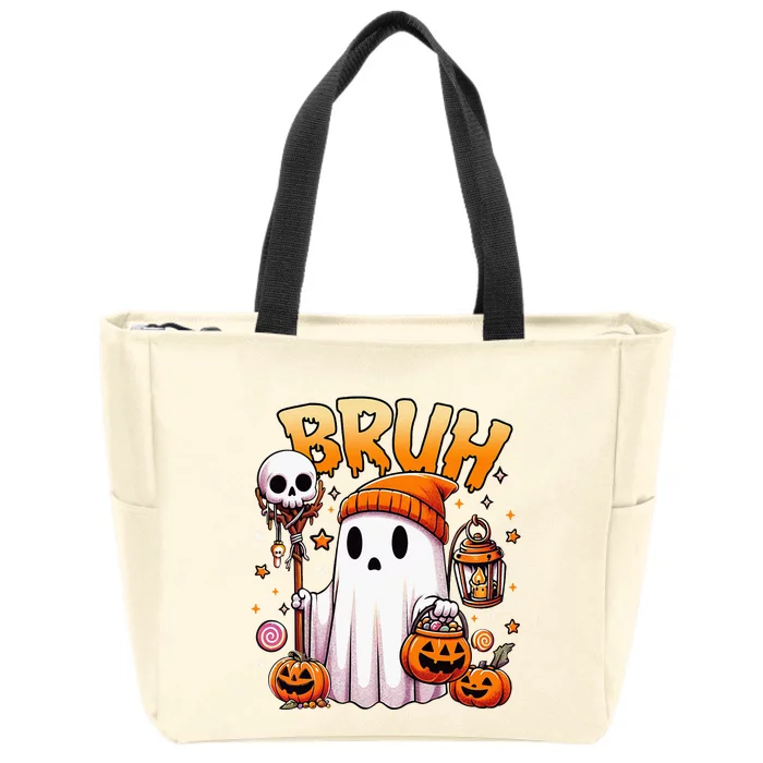 Bruh Ghost Halloween Cute Ghost Trick Or Treat Candy Zip Tote Bag