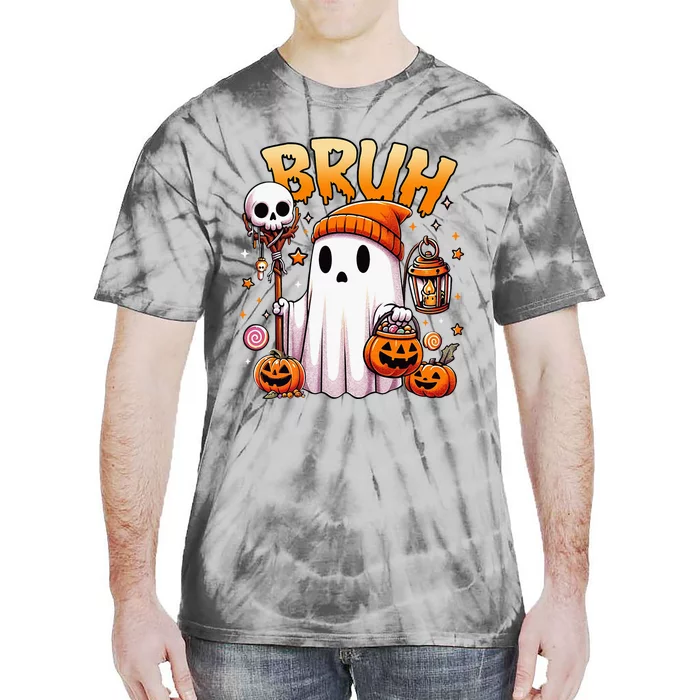 Bruh Ghost Halloween Cute Ghost Trick Or Treat Candy Tie-Dye T-Shirt