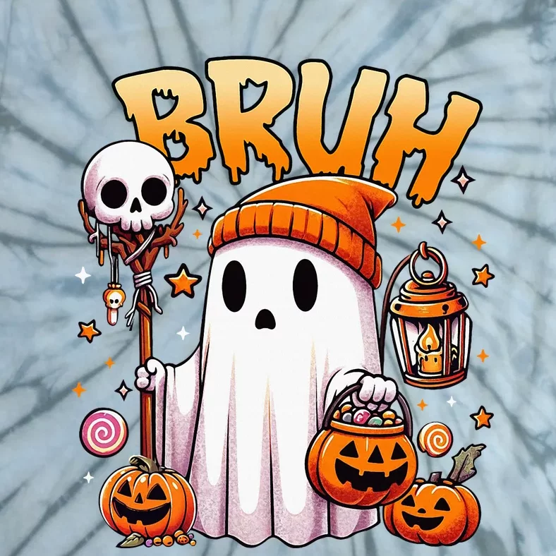 Bruh Ghost Halloween Cute Ghost Trick Or Treat Candy Tie-Dye T-Shirt