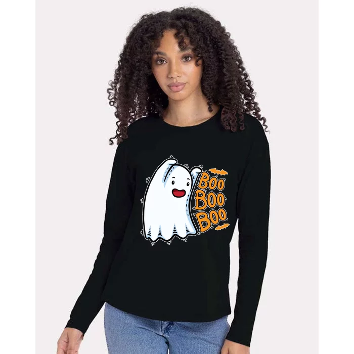 Boo Ghost Halloween Cute Womens Cotton Relaxed Long Sleeve T-Shirt