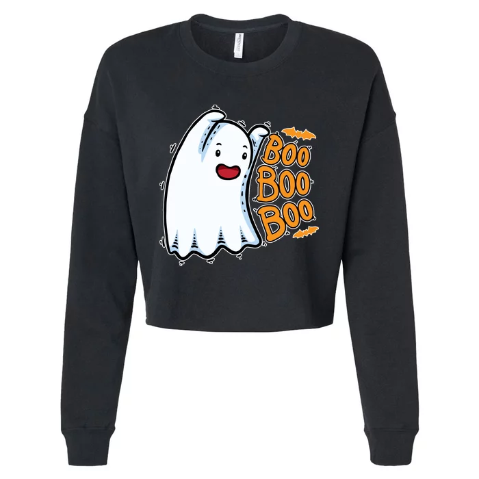 Boo Ghost Halloween Cute Cropped Pullover Crew