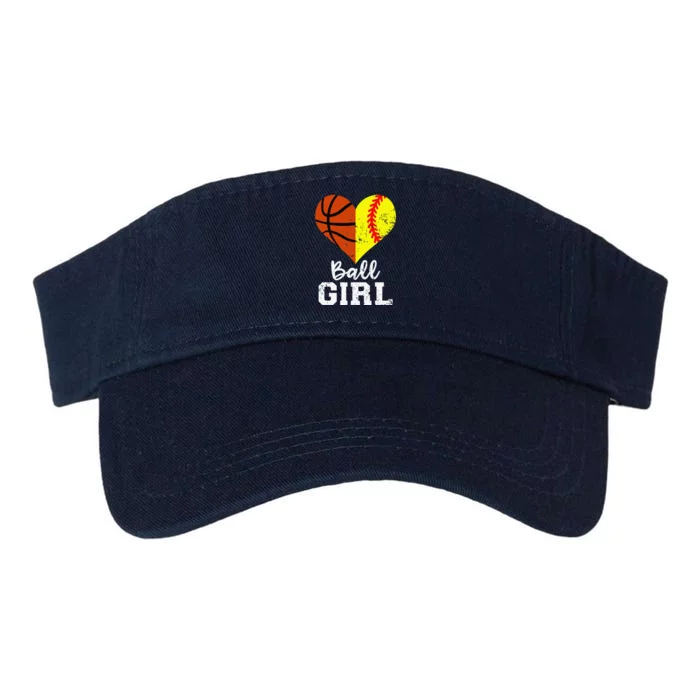 Ball Girl Heart Funny Softball Basketball Girl Valucap Bio-Washed Visor