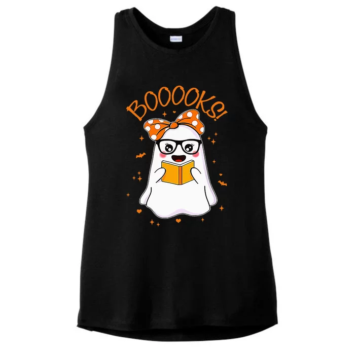 Booooks Ghost Halloween Teacher Book Library Reading Ladies Tri-Blend Wicking Tank