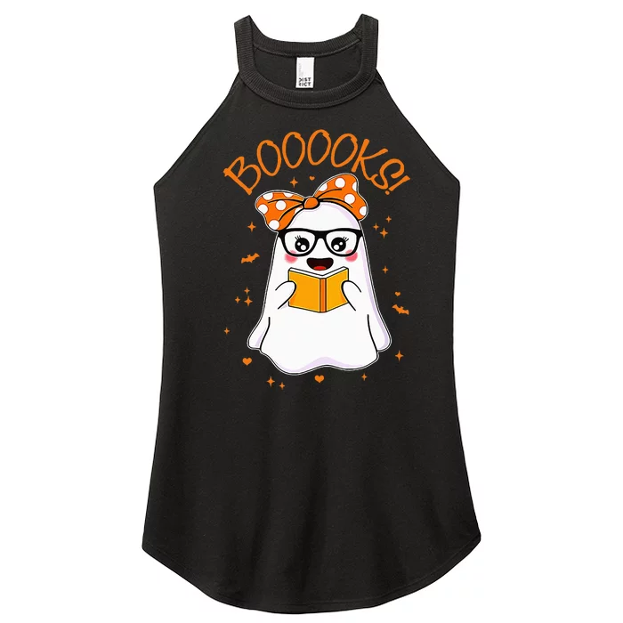 Booooks Ghost Halloween Teacher Book Library Reading Women’s Perfect Tri Rocker Tank