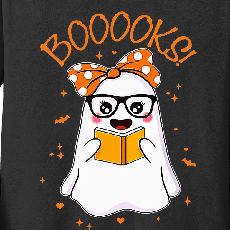 Booooks Ghost Halloween Teacher Book Library Reading Kids Long Sleeve Shirt