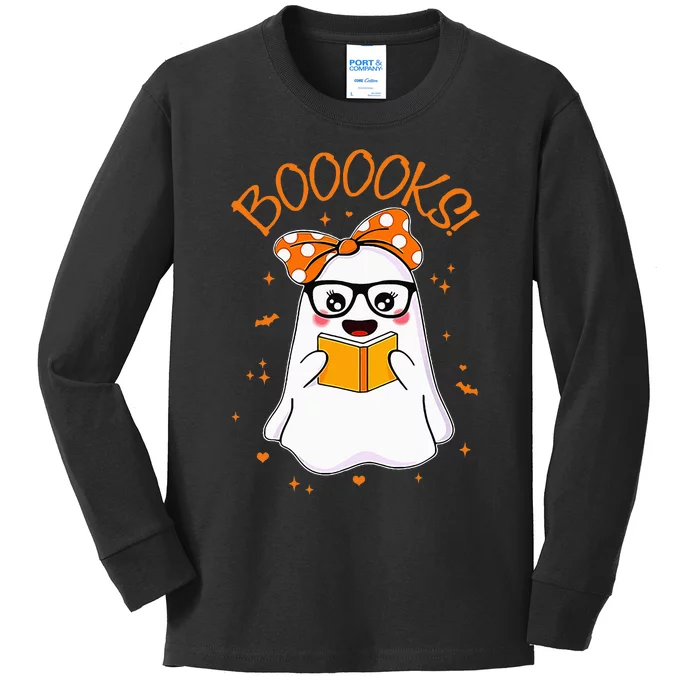 Booooks Ghost Halloween Teacher Book Library Reading Kids Long Sleeve Shirt