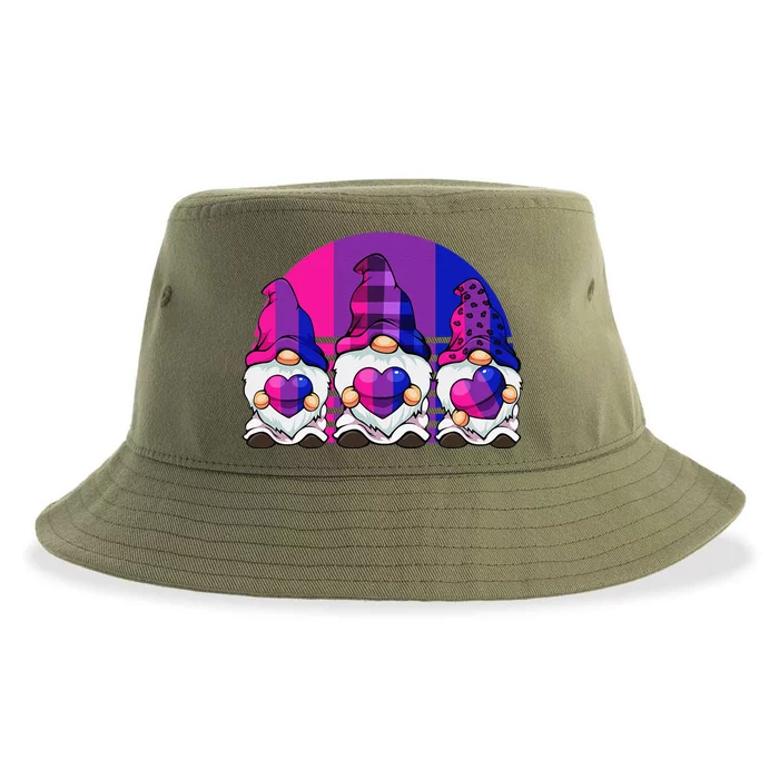 Bisexual Gnome Hearts LGBTQ Retro Subtle Bi Pride Flag Sustainable Bucket Hat