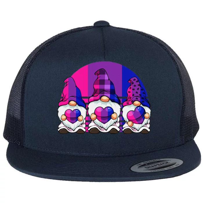 Bisexual Gnome Hearts LGBTQ Retro Subtle Bi Pride Flag Flat Bill Trucker Hat