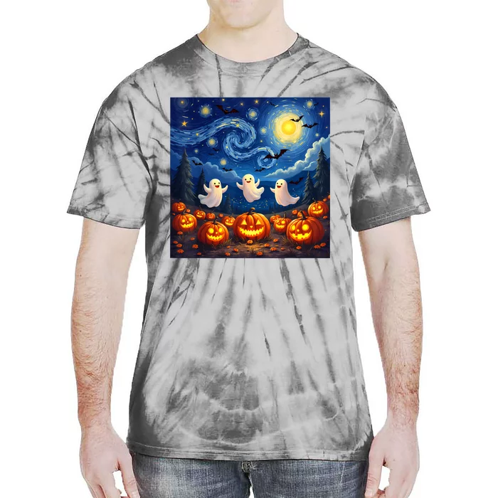 Boo Ghost Halloween Pumpkin Starry Night Van Gogh Tie-Dye T-Shirt