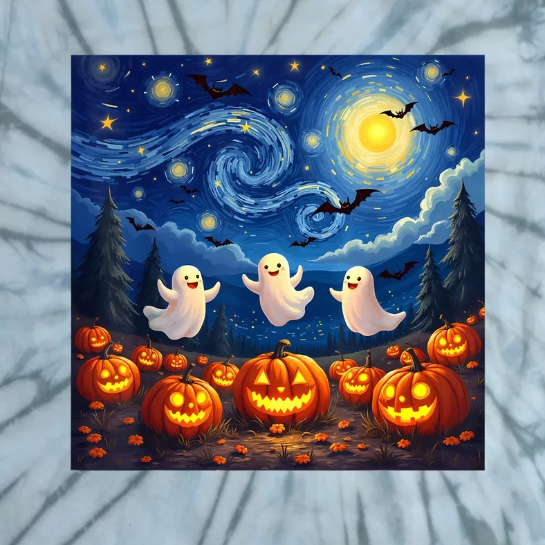 Boo Ghost Halloween Pumpkin Starry Night Van Gogh Tie-Dye T-Shirt