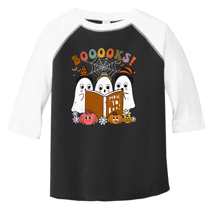 Booooks Ghost Halloween Groovy Vintage Teacher Book Reading Toddler Fine Jersey T-Shirt