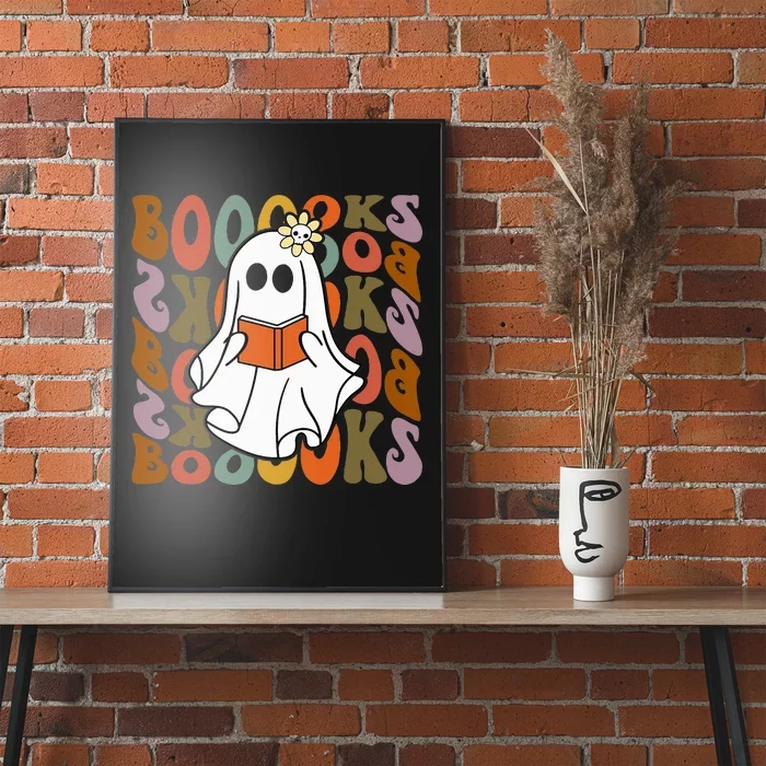 Booooks Ghost Halloween Groovy Vintage Teacher Book Reading Poster