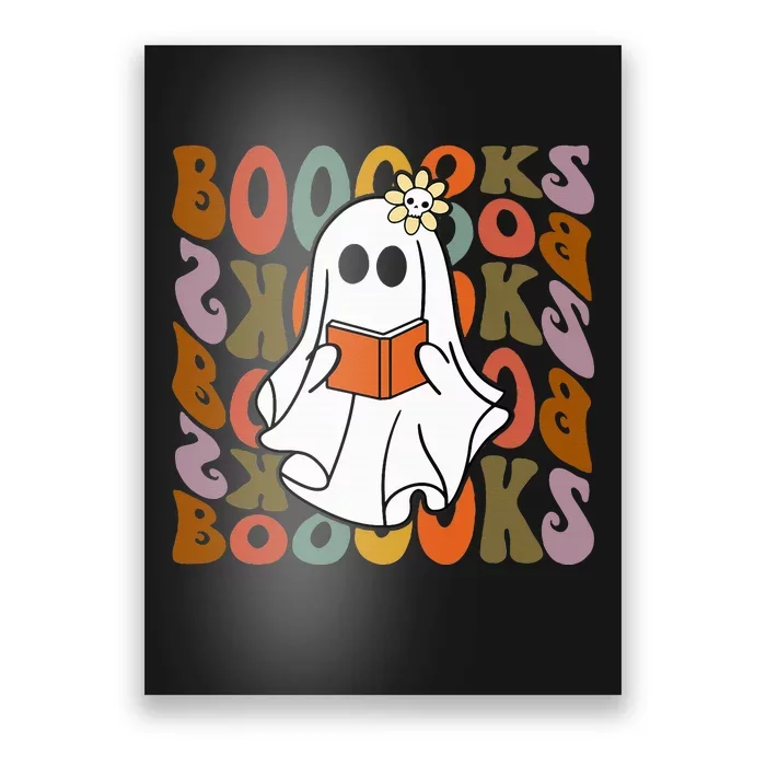 Booooks Ghost Halloween Groovy Vintage Teacher Book Reading Poster