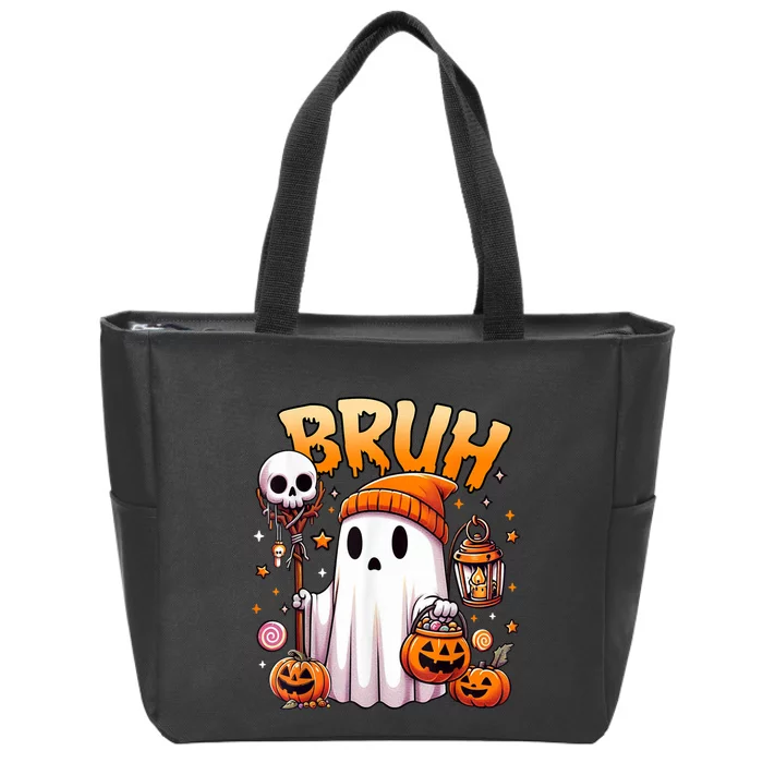 Bruh Ghost Halloween Cute Ghost Trick Or Treat Candy Zip Tote Bag