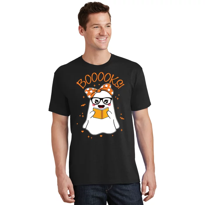 Booooks Ghost Halloween Women Teacher Book Library Reading T-Shirt