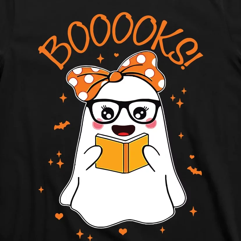 Booooks Ghost Halloween Women Teacher Book Library Reading T-Shirt