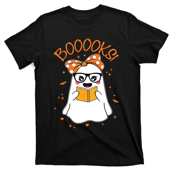 Booooks Ghost Halloween Women Teacher Book Library Reading T-Shirt