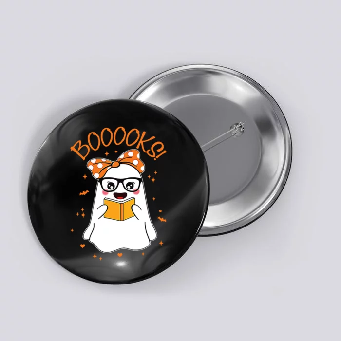 Booooks Ghost Halloween Women Teacher Book Library Reading Button