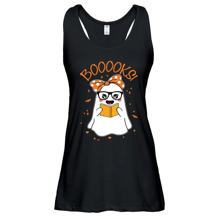 Booooks Ghost Halloween Women Teacher Book Library Reading Ladies Essential Flowy Tank