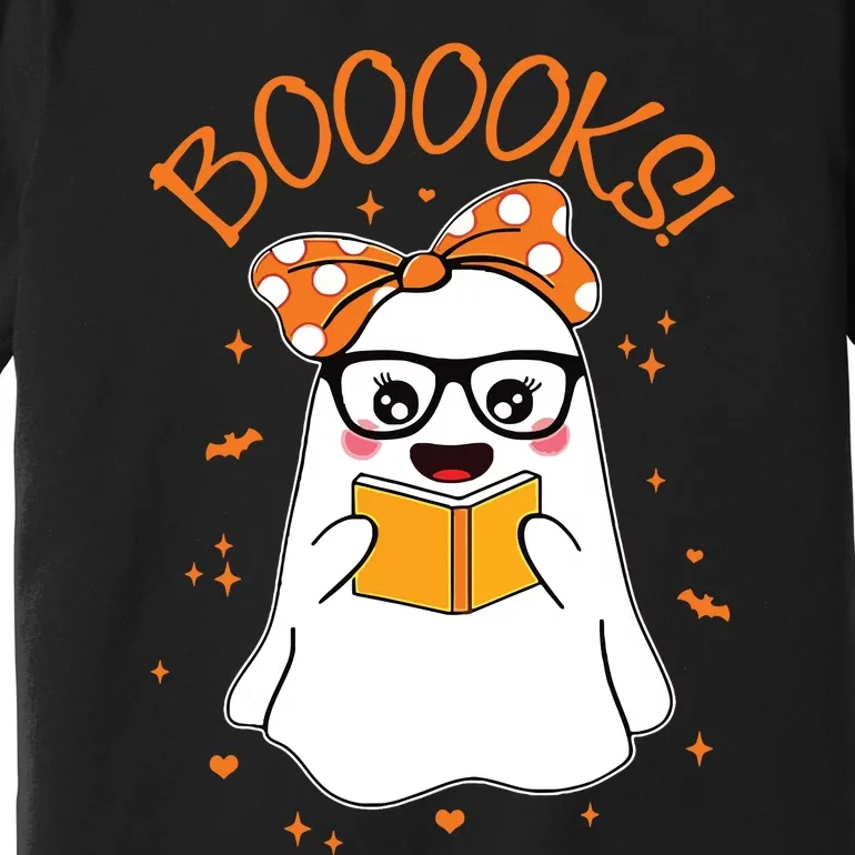 Booooks Ghost Halloween Women Teacher Book Library Reading Premium T-Shirt