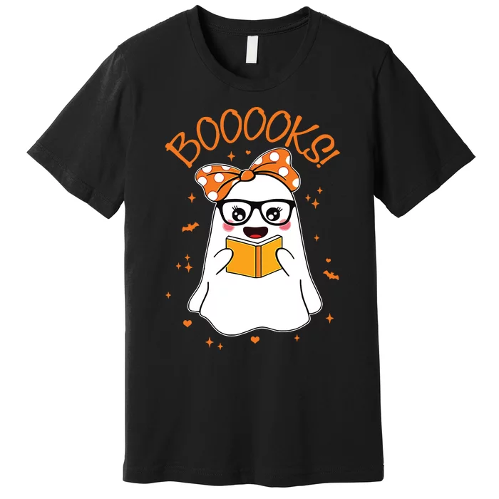 Booooks Ghost Halloween Women Teacher Book Library Reading Premium T-Shirt