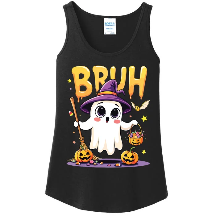 Bruh Ghost Halloween Trick Or Treat Funny Ladies Essential Tank