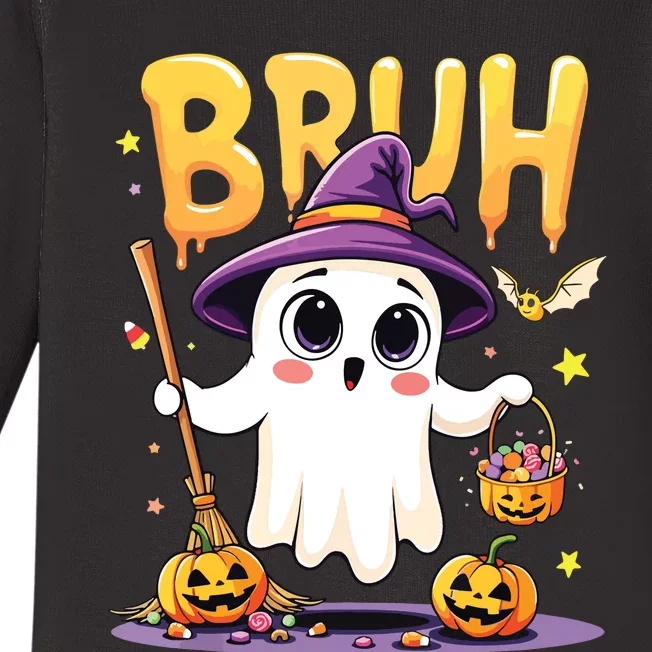 Bruh Ghost Halloween Trick Or Treat Funny Baby Long Sleeve Bodysuit