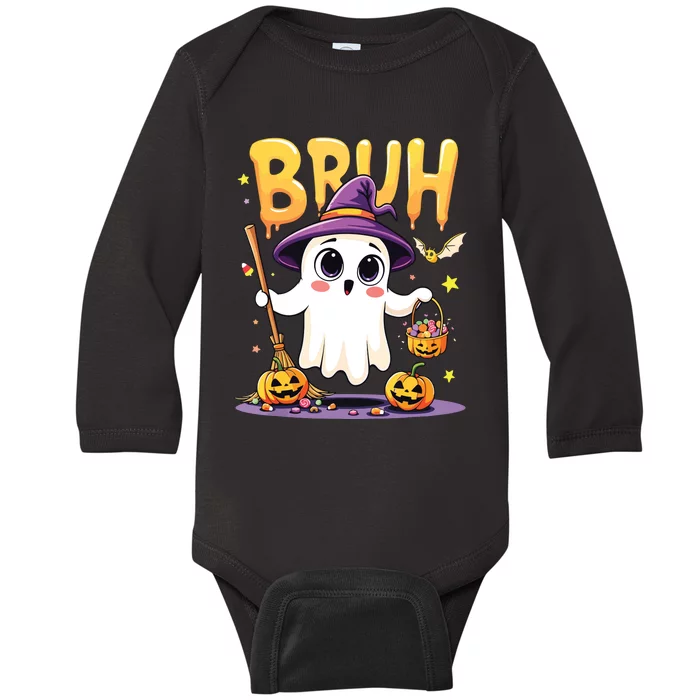 Bruh Ghost Halloween Trick Or Treat Funny Baby Long Sleeve Bodysuit