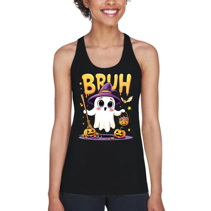 Bruh Ghost Halloween Trick Or Treat Funny Women's Racerback Tank