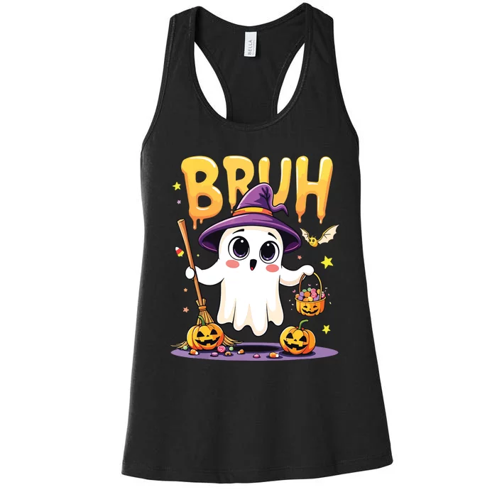 Bruh Ghost Halloween Trick Or Treat Funny Women's Racerback Tank