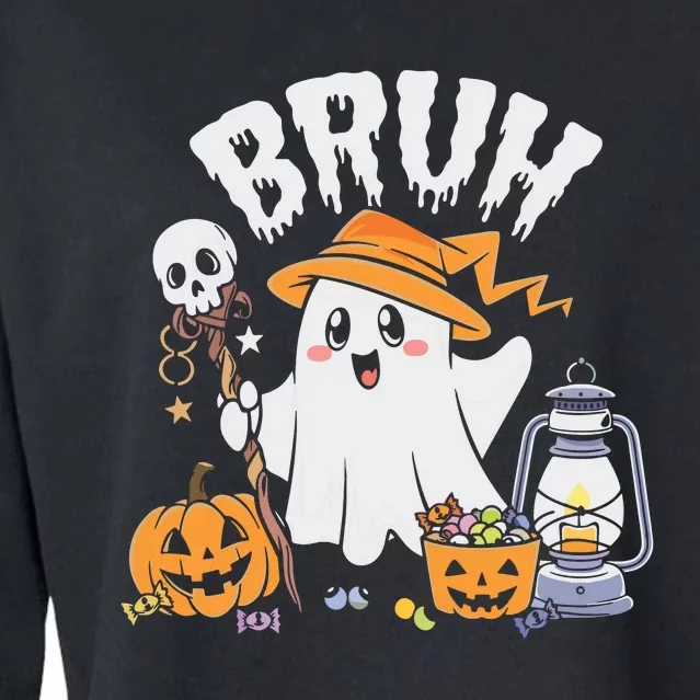 Bruh Ghost Halloween Cute Ghost Candy Cropped Pullover Crew