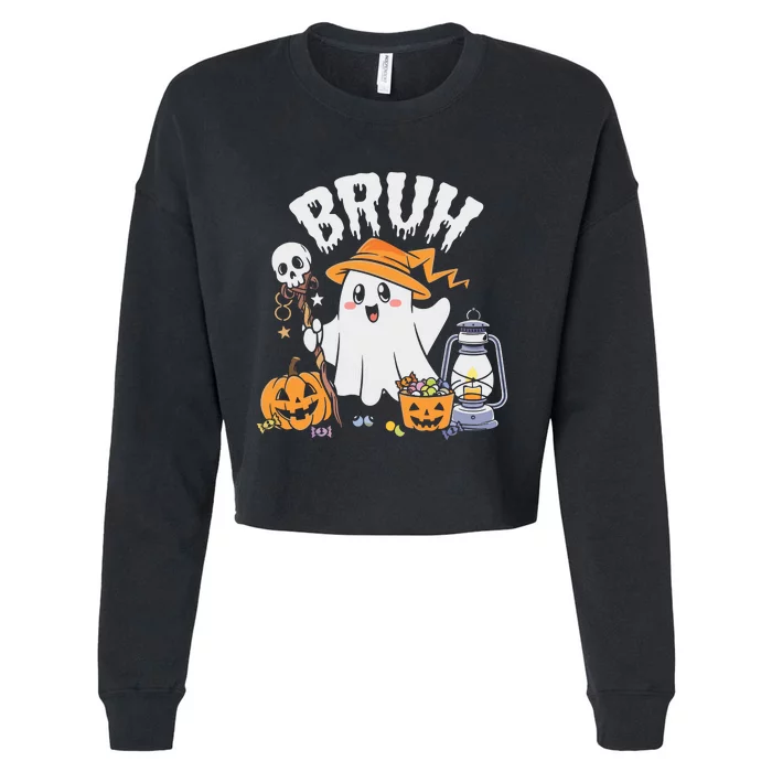 Bruh Ghost Halloween Cute Ghost Candy Cropped Pullover Crew