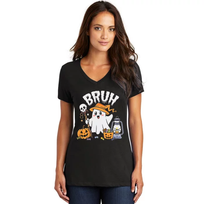 Bruh Ghost Halloween Cute Ghost Candy Women's V-Neck T-Shirt