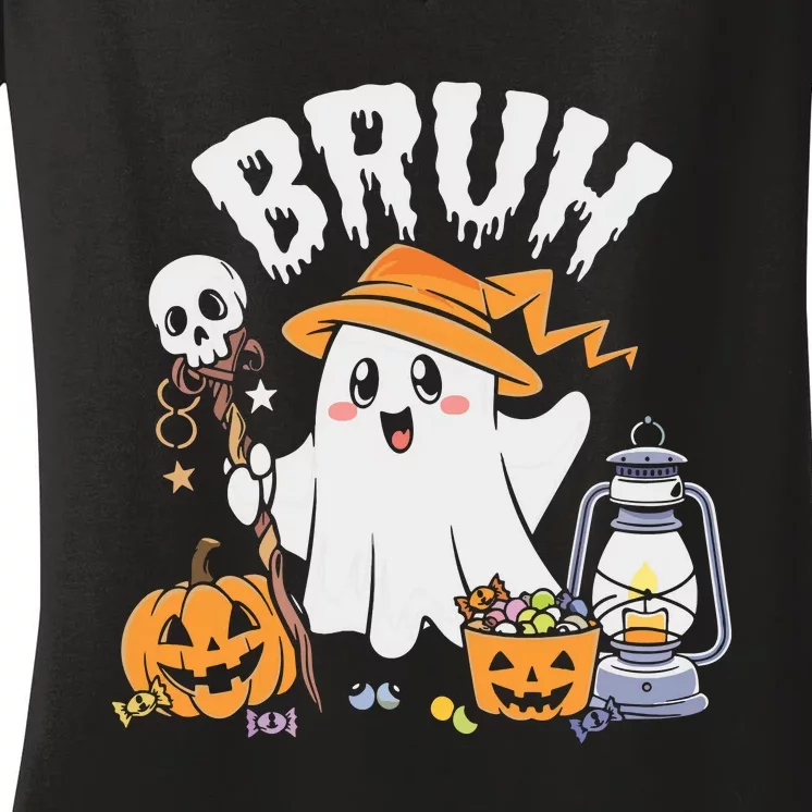 Bruh Ghost Halloween Cute Ghost Candy Women's V-Neck T-Shirt