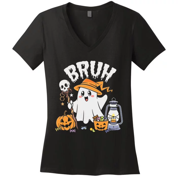 Bruh Ghost Halloween Cute Ghost Candy Women's V-Neck T-Shirt