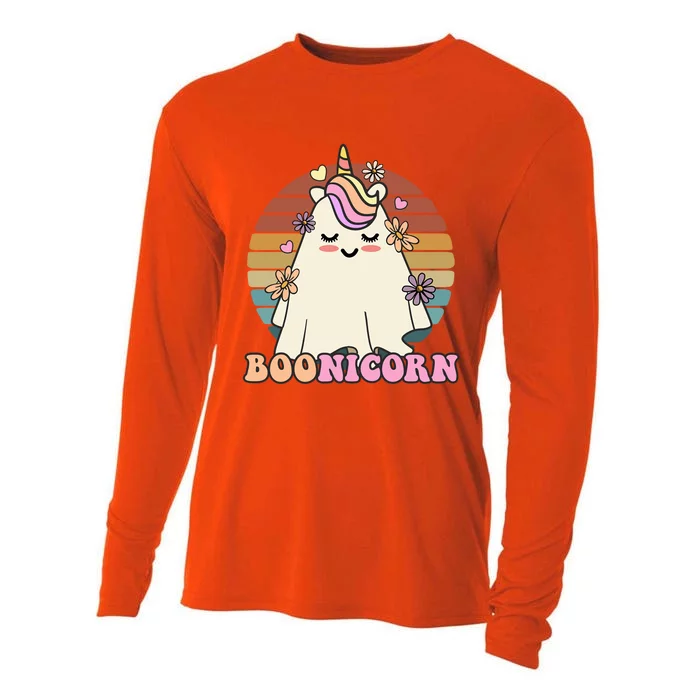 Boonicorn Groovy Halloween Unicorn Boo Ghost Costume Cute Gift Cooling Performance Long Sleeve Crew