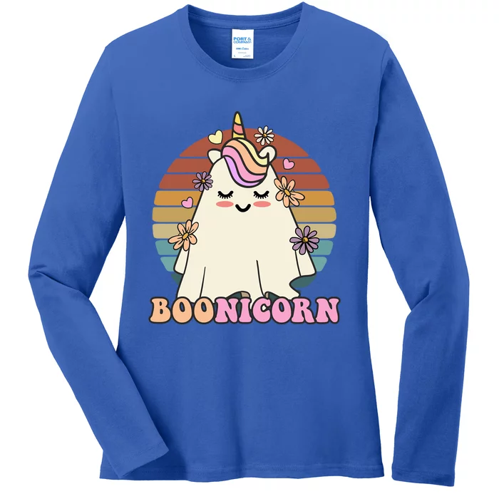 Boonicorn Groovy Halloween Unicorn Boo Ghost Costume Cute Gift Ladies Long Sleeve Shirt