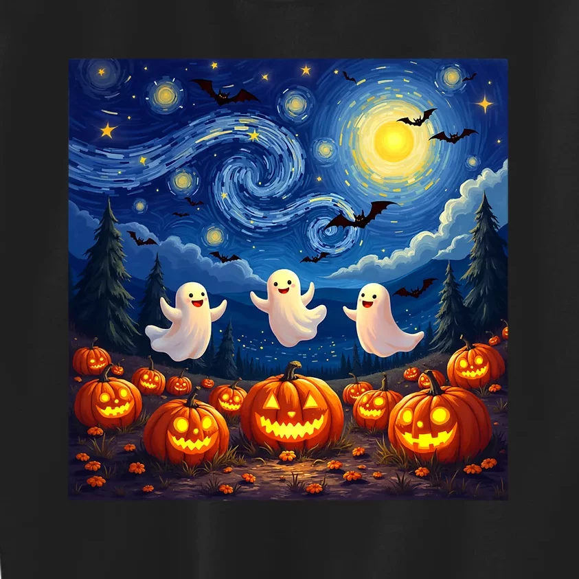 Boo Ghost Halloween Pumpkin Starry Night Van Gogh Kids Sweatshirt