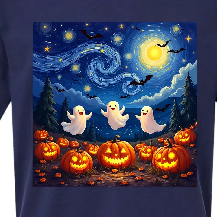 Boo Ghost Halloween Pumpkin Starry Night Van Gogh Sueded Cloud Jersey T-Shirt