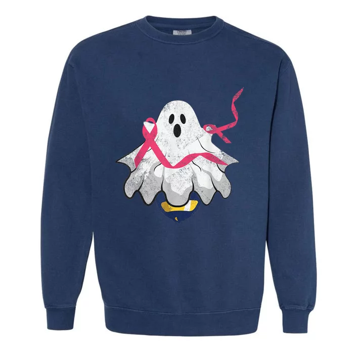 Boo Ghost Halloween Ribbon Pink Breast Cancer Awareness Girl Garment-Dyed Sweatshirt