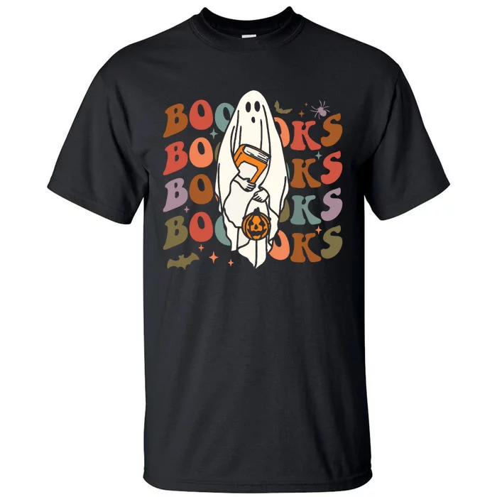 Booooks Ghost Halloween Groovy Vintage Teacher Book Reading Tall T-Shirt