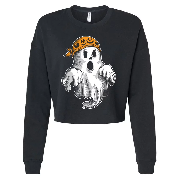 Boo Ghost Halloween Graphic Cropped Pullover Crew