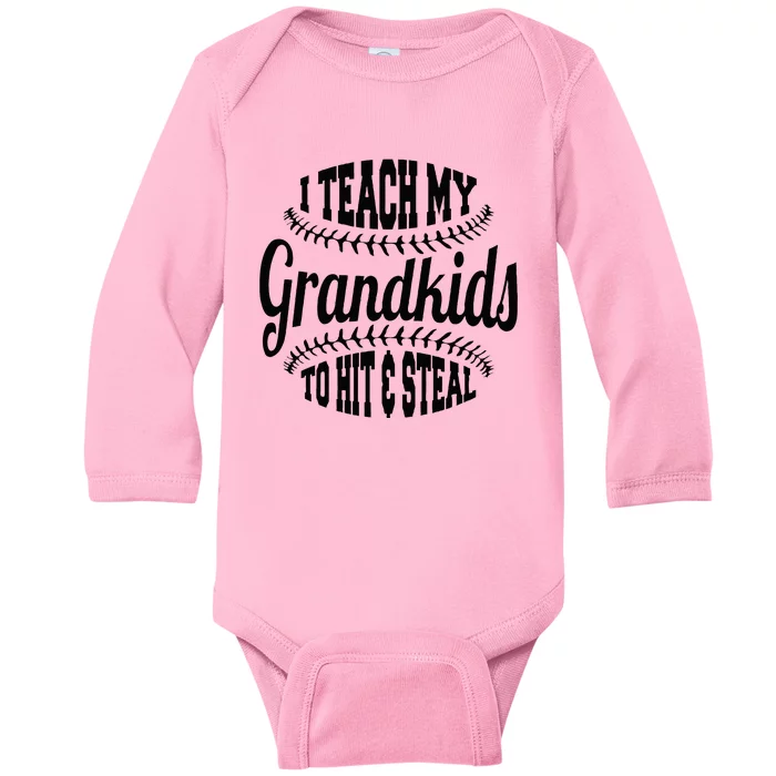 Baseball Grandpa I Teach My Grandkids To Hit And Steal Baby Long Sleeve Bodysuit