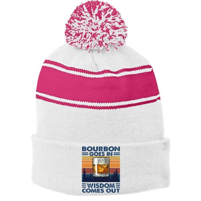 Bourbon Goes In Wisdom Comes Out Bourbon Drinking Lover Gift Stripe Pom Pom Beanie