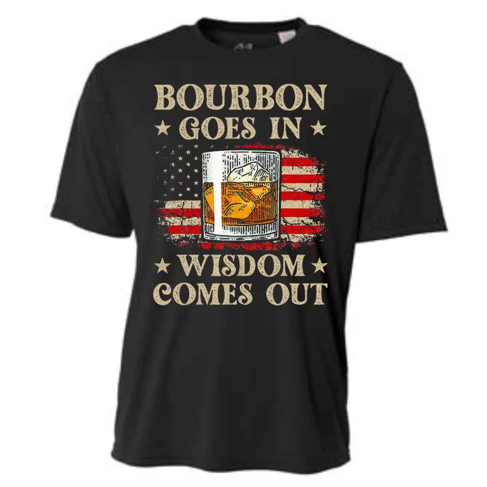 Bourbon Goes In Wisdom Comes Out Funny Drinking Cooling Performance Crew T-Shirt