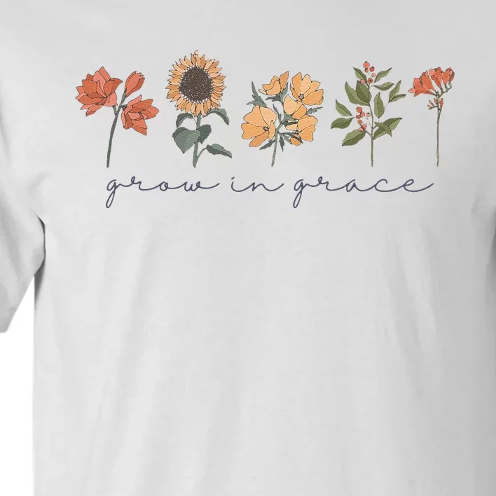 Boho Grow In Grace Wildflower Christian Scripture Religious Tall T-Shirt