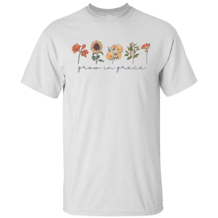 Boho Grow In Grace Wildflower Christian Scripture Religious Tall T-Shirt