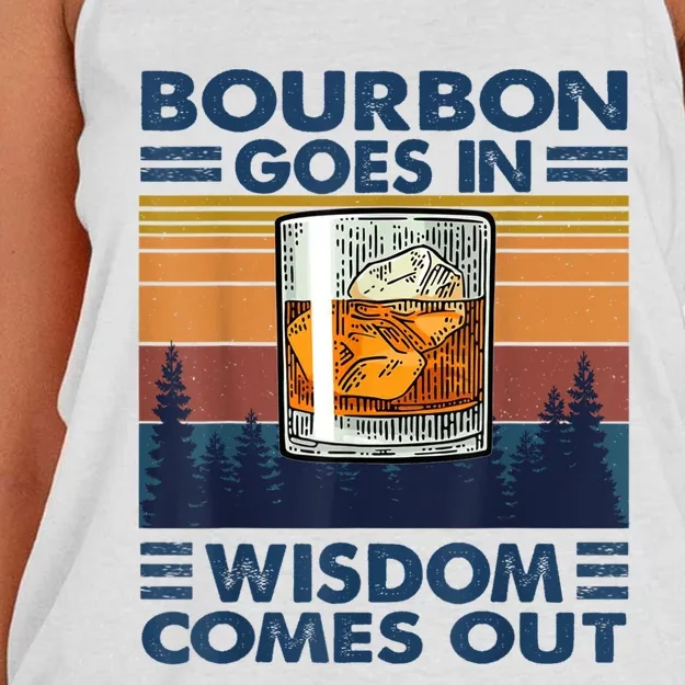 Bourbon Goes In Wisdom Comes Out Bourbon Drinking Lover Gift Women's Knotted Racerback Tank