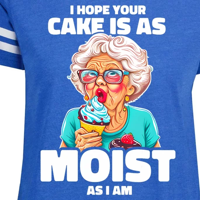 Baking Grandma I Hope Your Cake Is As Moist As I Am Gag Enza Ladies Jersey Football T-Shirt